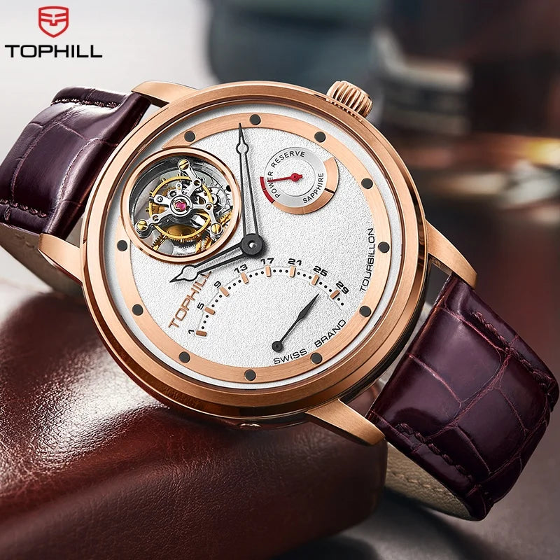 TOPHILL Tourbillon Watch for Men Automatic Movement Luxury watch Power reserve 5Bar Waterproof Sapphire glass