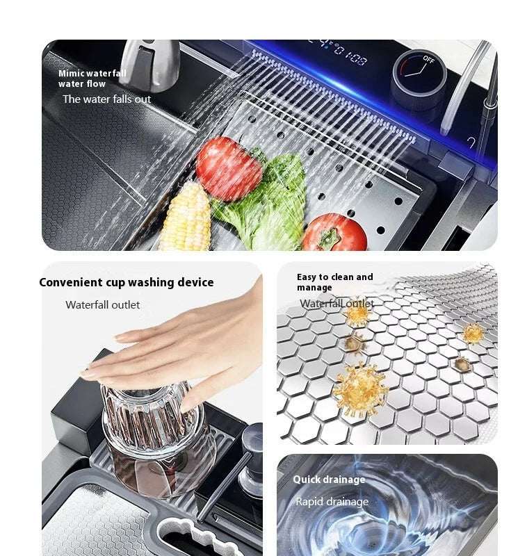 100 CM Large Size Single Slot Stainless Steel Kitchen Sink Multifunctional With Trash Can and Draining Rack Wash Vegetable Basin