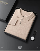 Men's POLO Collar Knitted Pullover Sweater 100% Cashmere Long Sleeved Shirt Casual Business Solid Color Men's Tops Autumn Winter