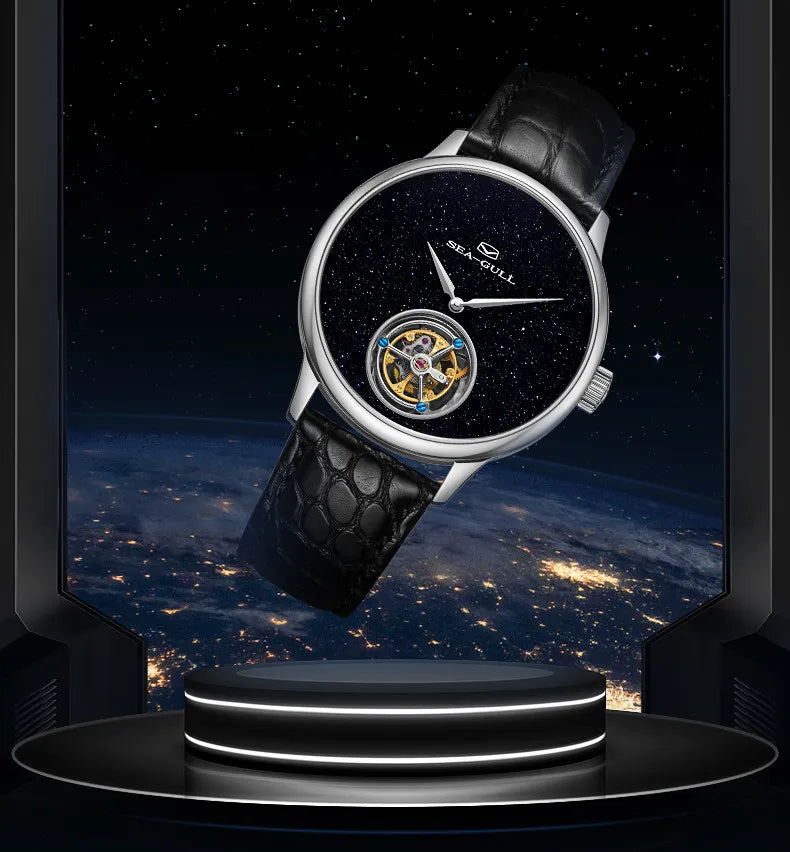 Seagull Tourbillon Men Watch ST8230 Manual Mechanical Vintage Skeleton Wristwatch Elegant Crocodile Strap Relogio Masculion 6144