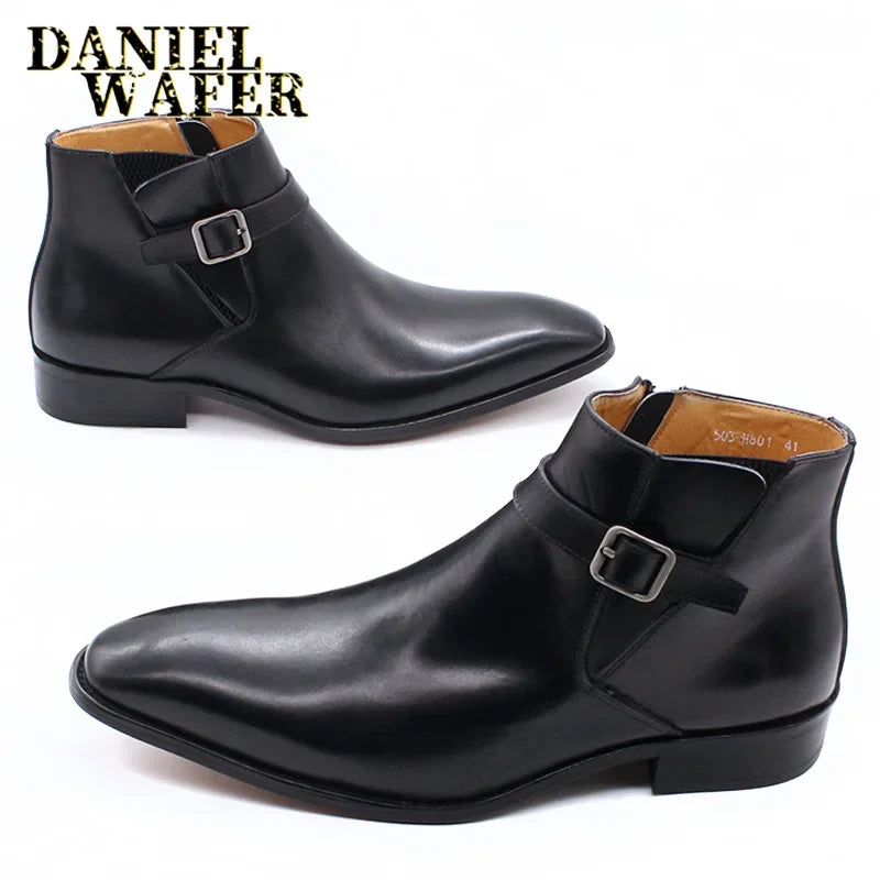 Comfy Genuine Leather Buckle Strap Ankle Boots Men’s Formal Business Office Daily Commute Wedding Party Travel Shoes