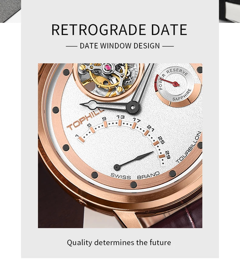 TOPHILL Fashion Waterproof Tourbillon Watches For Men Automatic Movement Self-wind Men's Mechanical Wristwatch Sapphire Glass