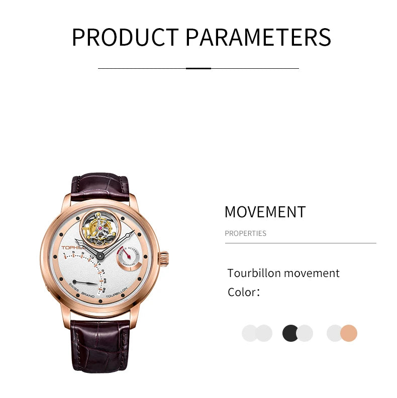 TOPHILL Fashion Waterproof Tourbillon Watches For Men Automatic Movement Self-wind Men's Mechanical Wristwatch Sapphire Glass