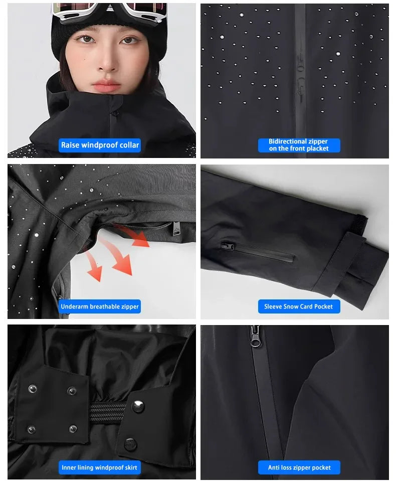 2025 Adult Fashion New Ski Suit Shirt Pants Winter Skiing Sports Windproof Waterproof Wear-resistant Warm Loose Women Ski Sets