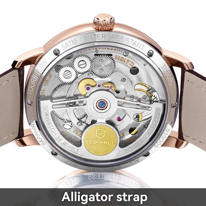 TOPHILL Tourbillon Watch for Men Automatic Movement Luxury watch Power reserve 5Bar Waterproof Sapphire glass