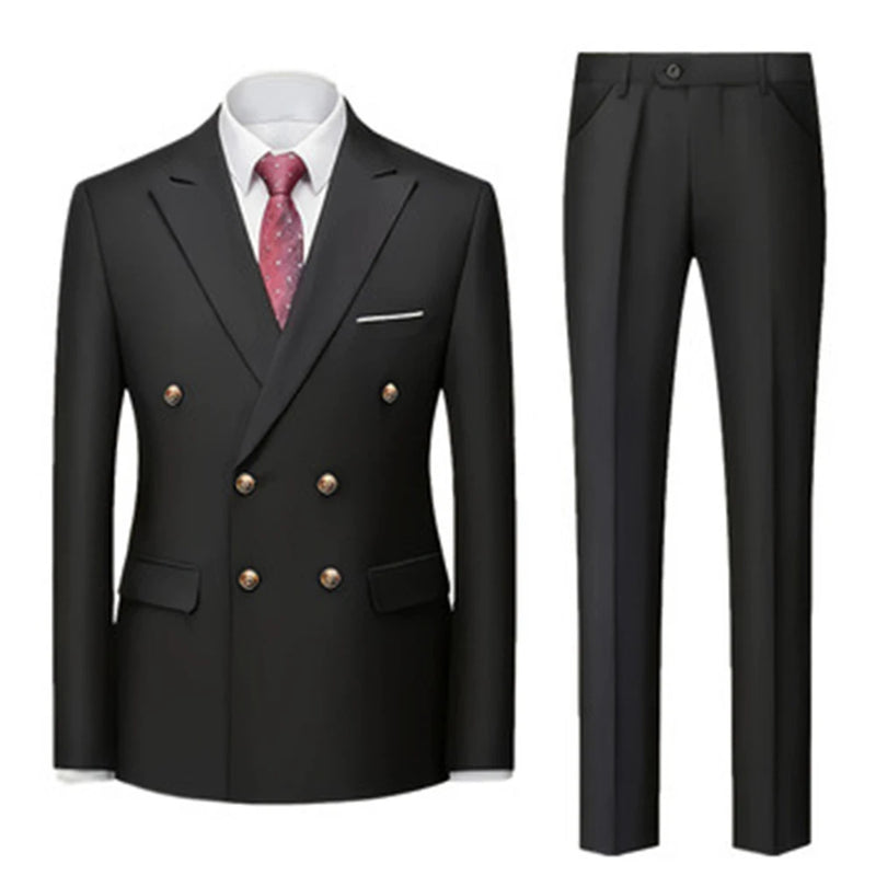 Pantsuit 2 Piece Set For Men Regular Fit Suit Double-Breasted Blazer Mens Office Wedding Outfit Customize