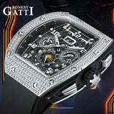 Bonest Gatti Men Luxury Automatic Movement Skeleton Mechanical Watch Rubber Band Diamond Bezel Man watch German Design BG-5004